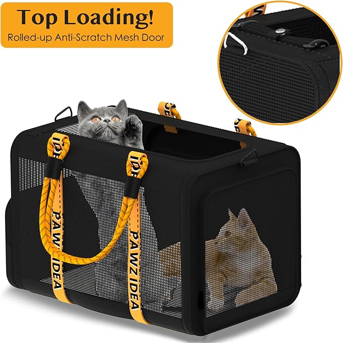 PAWZIDEA Expandable Large Pet Carrier, 24"X16"X16" Cat Carrier for 2 Cats, Collapsible Dog Travel Crate for Small Medium Dog Up 55lbs, Soft-Sided Secure Car Seat, XL Storage Pocket, ID Card, Chewproof