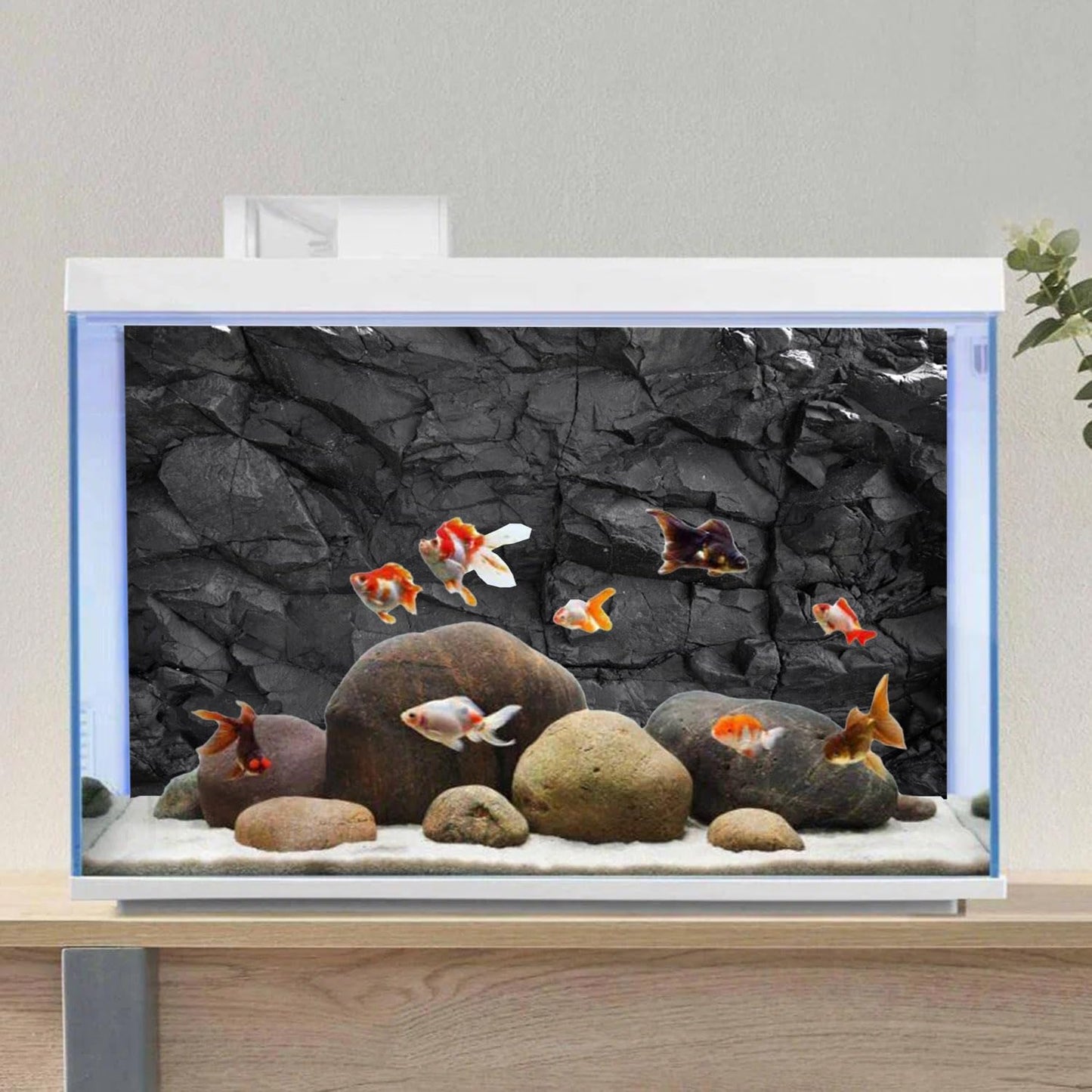 AWERT 48x20 inches Stone Aquarium Background Black Rock Fish Tank Background Rocky Terrarium Background Vinyl