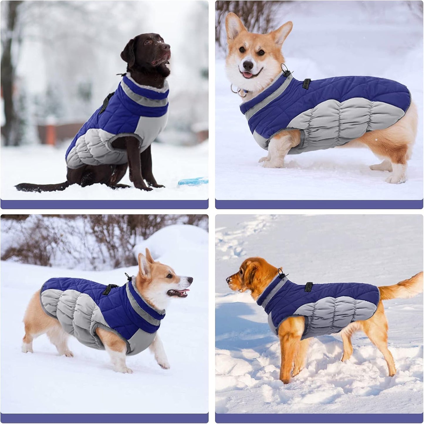 FUAMEY Dog Coat for Large Dogs,Waterproof Dog Winter Jacket with Harness Built in Puppy Cold Weather Coats Reflective Pet Vest with Zipper Warm Fleece Dogs Snowsuit Windproof Blue XXL