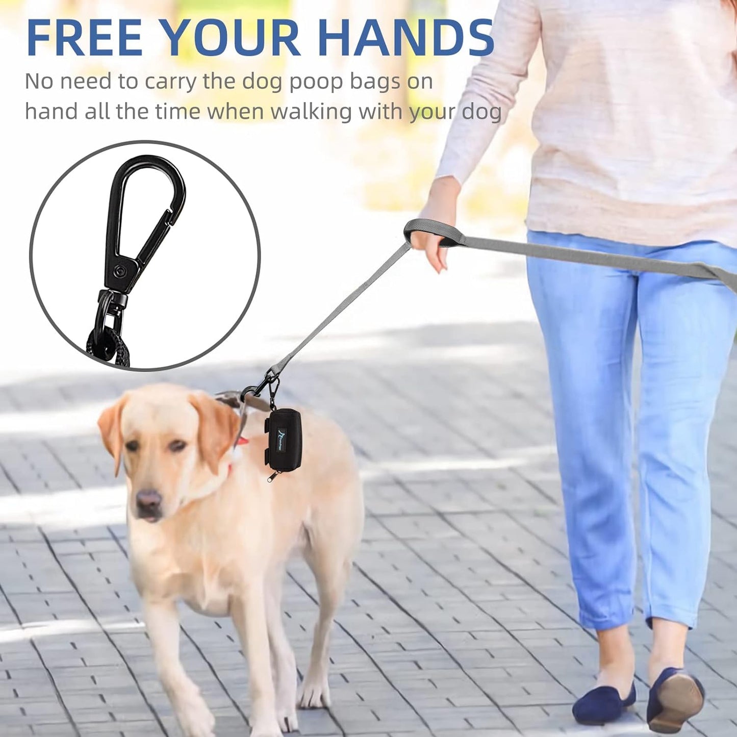 PuppyDoggy 1 Pack Poop Bag Holder for Dogs & Cats Waste Bag Dispenser Pouch with 1 Roll of Free Poop Bags - Dog Leash Accessory & Bicycle (Pink)