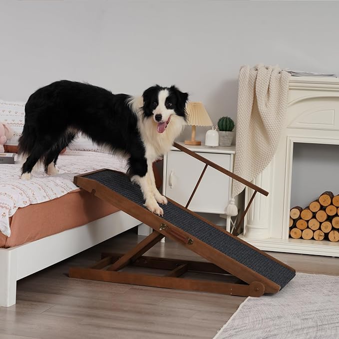 Dog Ramp for Bed Couch - Pet Steps Stairs to Get on Bed Couch 15.7"-23.6" High for Small or Large Dog Up to 200 lbs, Adjustable Wooden Dog Ramp Steps Foldable Portable, Anti-Slip Carpet (Black)