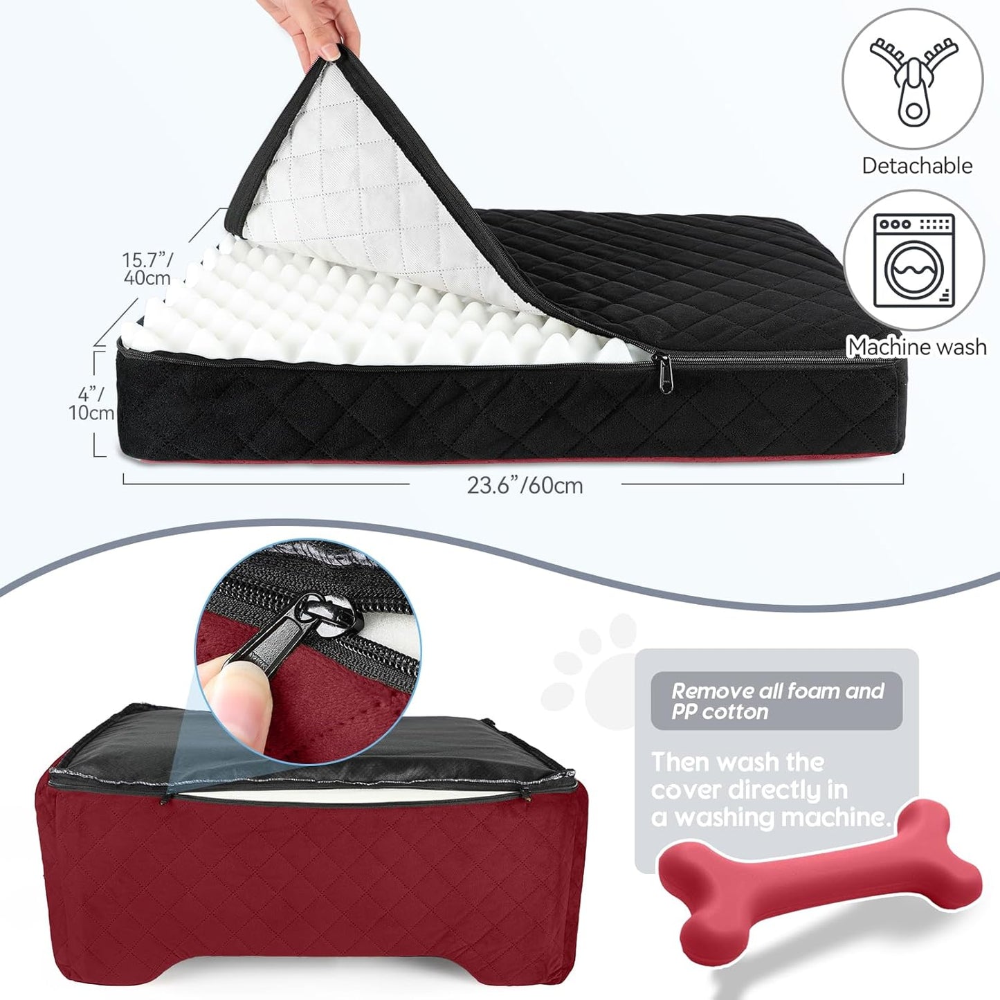 Dog Car Seat for Medium/Large Dogs, Dog Booster Seat for Pet Under 50lbs or 2 Small Dogs, Detachable and Washable Pet Car Bed, Multi-Functional Pet Booster Seat for Backseat(Black/Red)