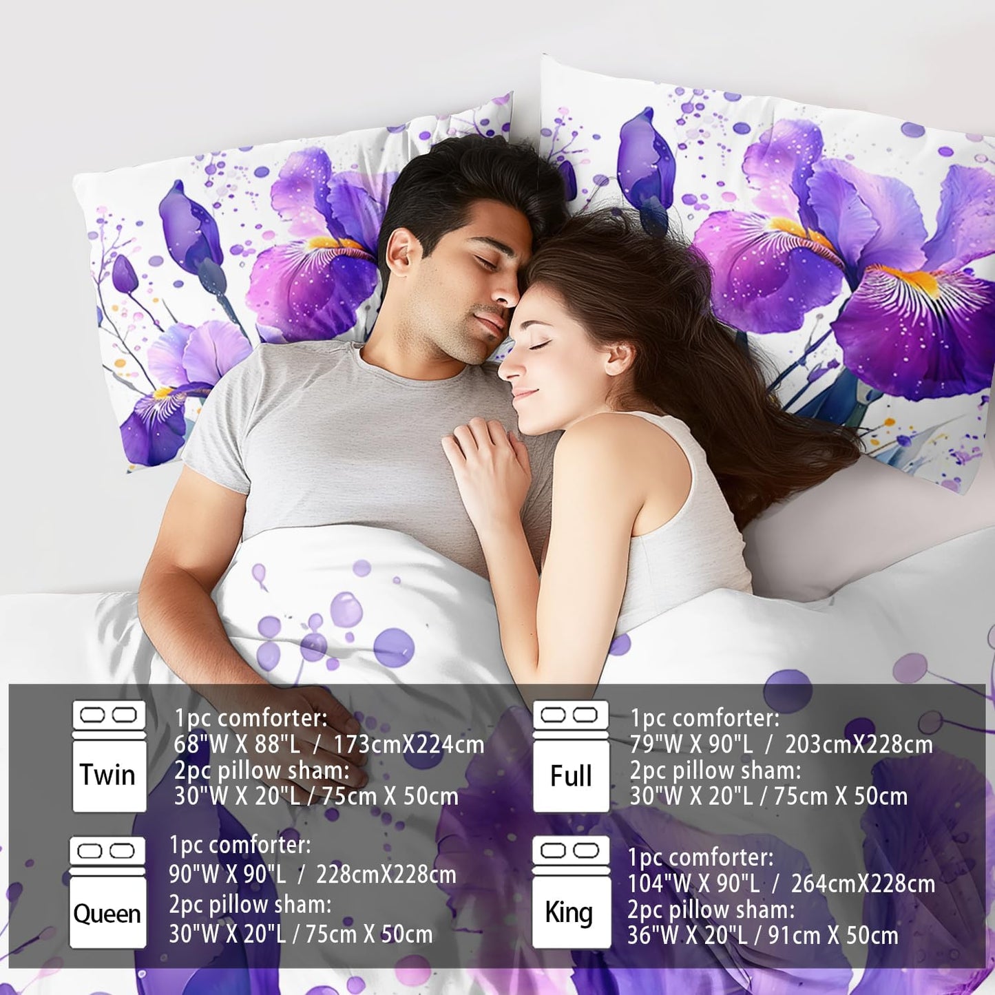 Purple Floral Comforter Set King Size Woman,Purple Iris Comforter for Girls,Pink Flower Bedding Set King Bedroom Decor,Floral Bedding Quilt Bed Decor Pink for Kids and Adults