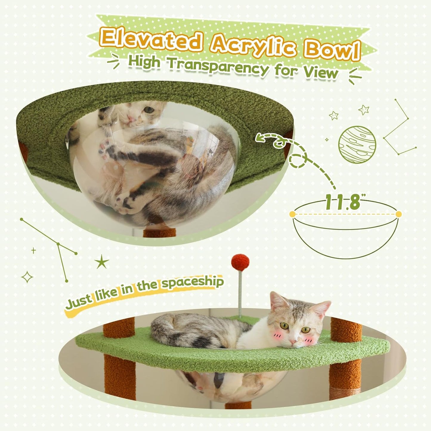 PEQULTI Floor to Ceiling Cat Tree 92.9’’-101.6’’ Height Adjustable Mushroom Cat Tower Tall Climbing Play House with Scratching Posts, Cozy Condo, Perches and Large Hammock for Indoor Cats Brown