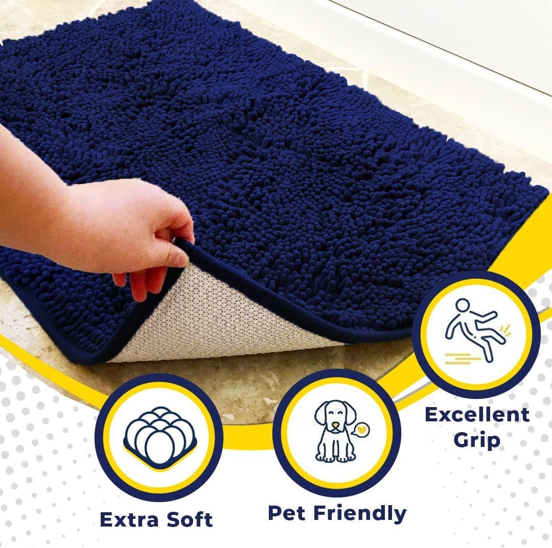 Muddy Mat® Original Dog Door Mat for Muddy Paws, Super Absorbent Microfiber, Non-Slip Washable Pet Rug, Quick Dry Chenille Entryway Carpet, Machine Washable Indoor Outdoor mat, Navy Blue 24"x96"