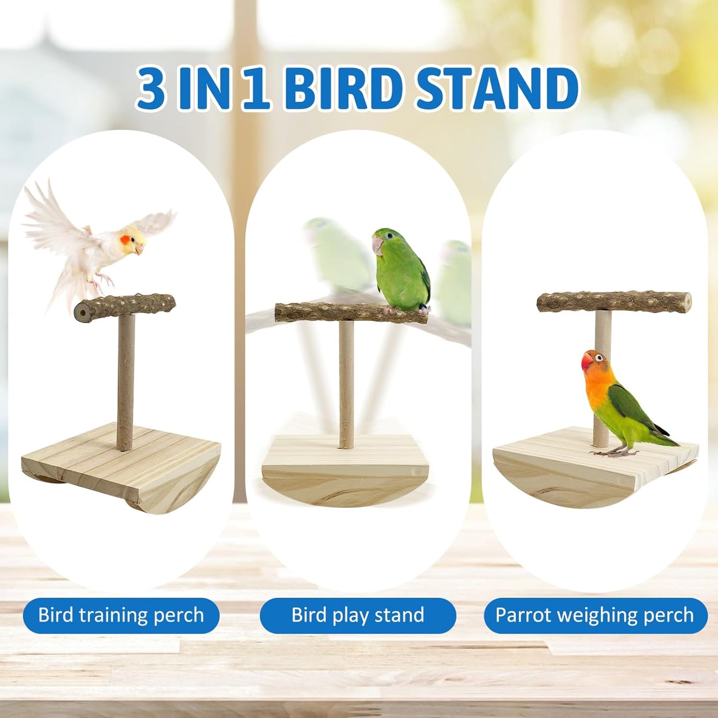 kathson Bird Training Stand, Parakeet Playground Bird Perch Stand Portable Tabletop Bird Perch Parrot Stand perches T Shaped Bird Play Stand for Parakeets Conures Lovebirds Cockatiels