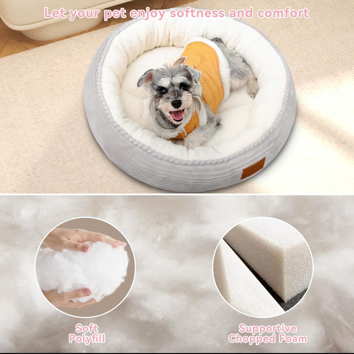 30in Dog Bed Sofa for Small/Medium/Large Dogs, Machine Washable Supportive Foam Pet Couch with Washable Removable Mat and Non-Slip Bottom, Pet Cuddler for Indoor/Outdoor/Car/Cage, Light Grey