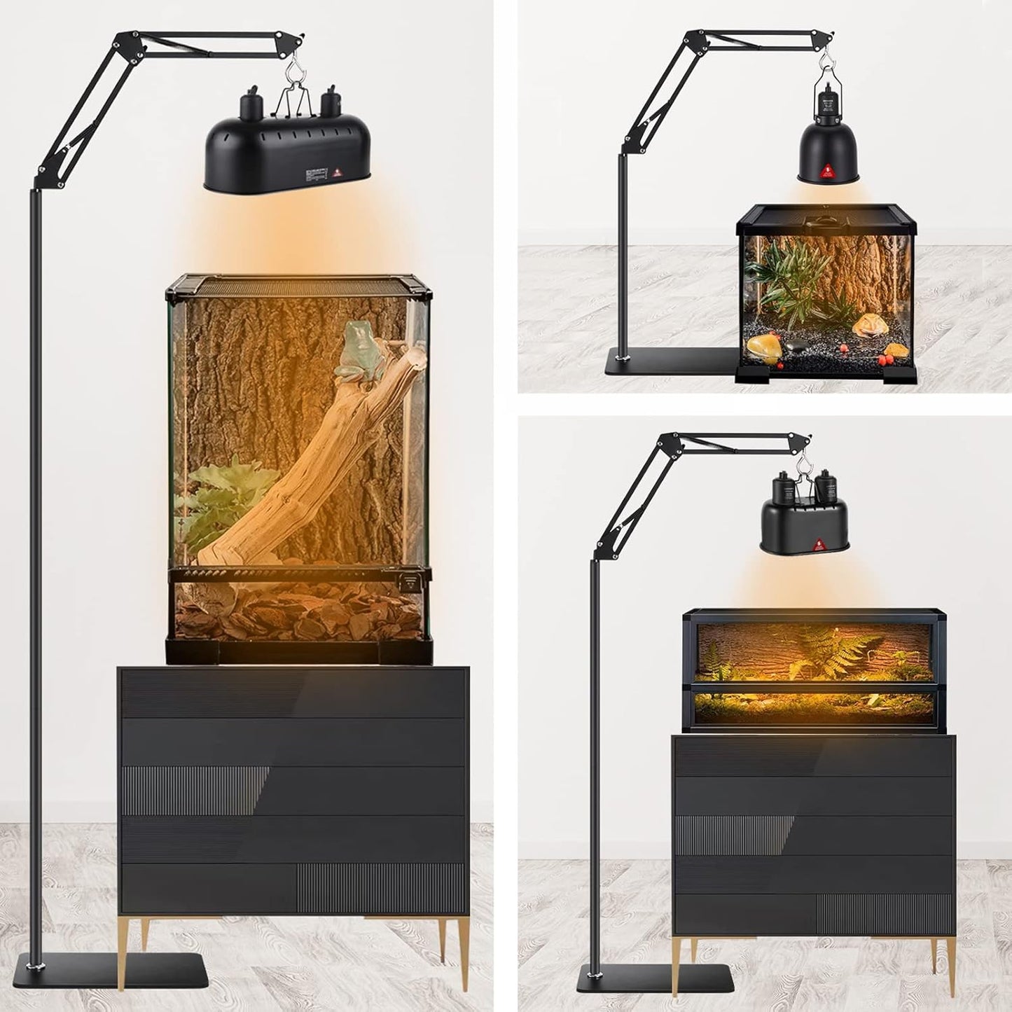 Reptile Lamp Stand Reptile Light Stand (15.7inch to 74.3inch) with 360° Adjustable Swing Arm, Heat Lamp Holder for Bearded Dragon Turtles Snake and Chicks
