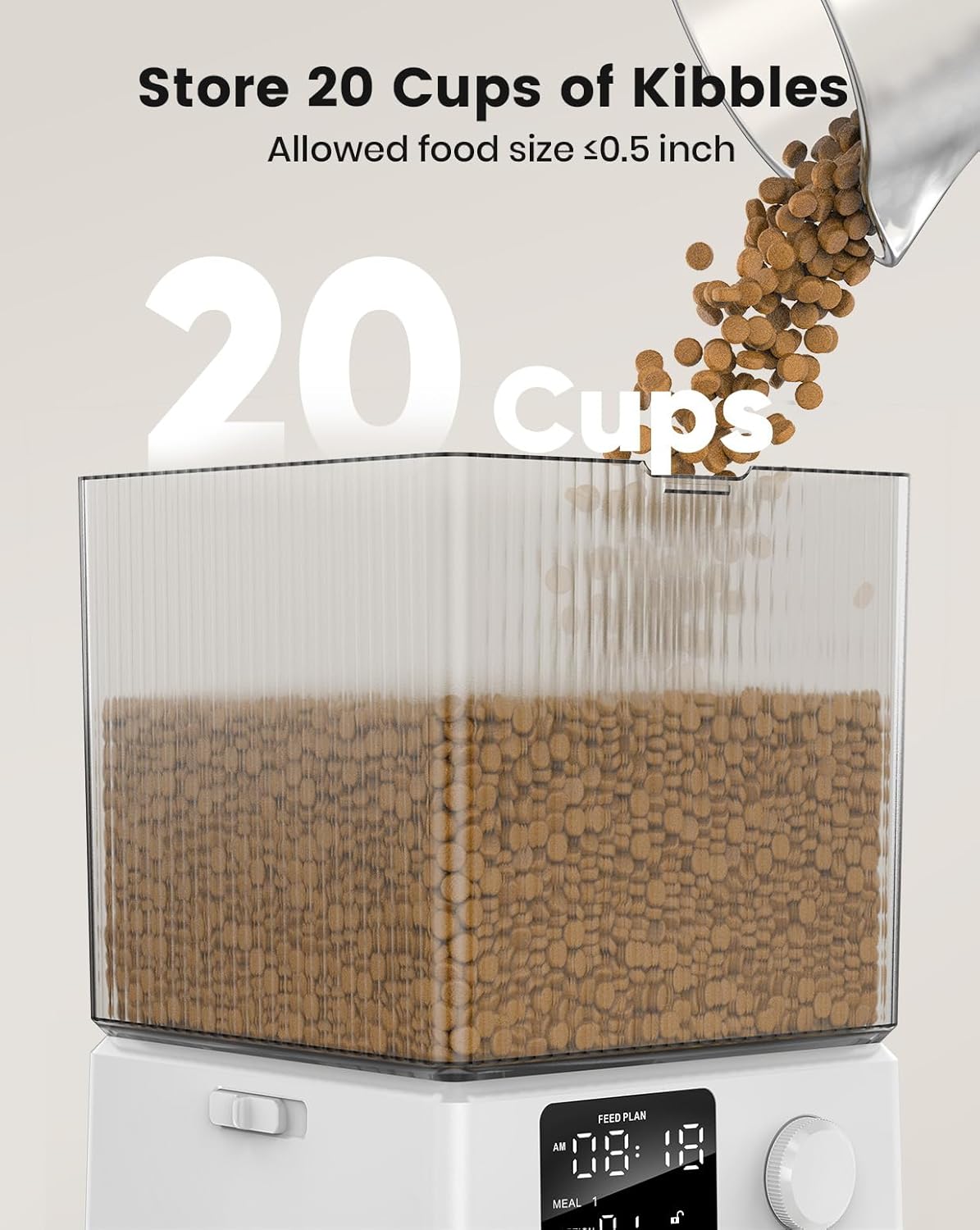 oneisall Automatic Cat Feeder for 2 Cats, 20 Cups/5L Automatic Cat Food Dispenser for Small Pets Indoor, Timed Cat Feeder for Dry Food(White)