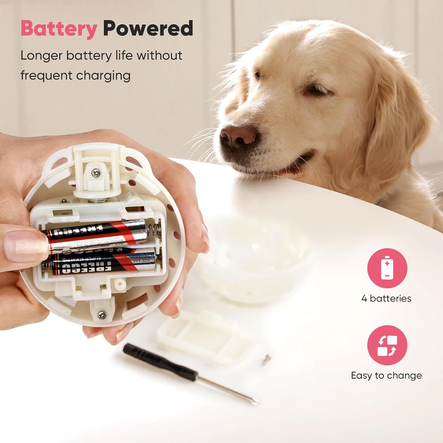 Petbobi Interactive Dog Toys for Boredom - Moving Dog Toy for Stimulating Play, Pet Plush Squeaky Ball for Small Medium Breeds with 4 Batteries, Pink