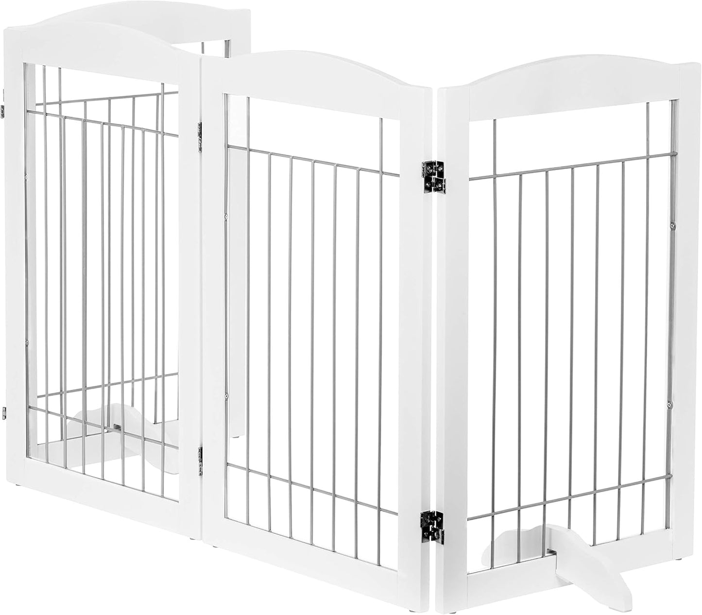 Spirich Free Standing Foldable Wire Pet Gate for Dogs, 80 Inches Extra Wide, 30 Inches Tall 4 Panels Dog Gate for The House, Doorway, Stairs, Pet Puppy Safety Fence, Sliver White