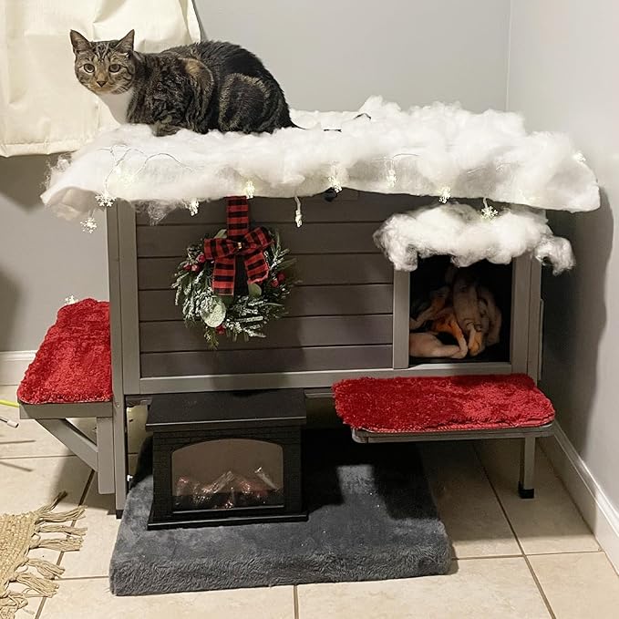 GUTINNEEN Insulated Outdoor Cat House with Triple-Layer Design - Weatherproof Cat Shelter with All-Round Insulated Foam Liner, Elevated Base & Escape Doors for Feral/Stray Cats (Winter-Ready)