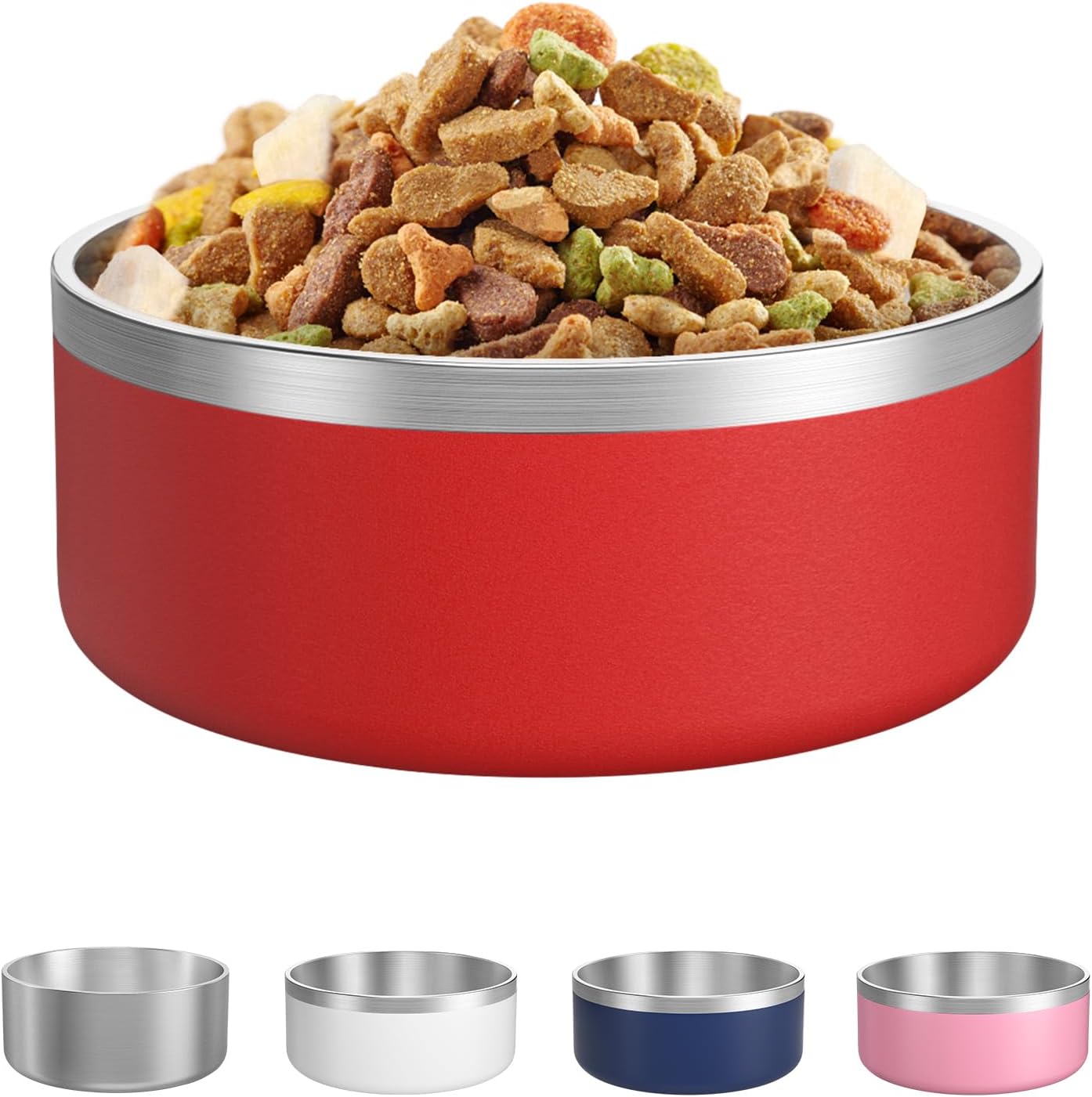 LIANLAI Dog Bowls Large Sized, Rust-Resistant Stainless Steel Dog Bowls, Non Slip Puppy Dishes, Dishwasher Safe (Red,64 oz)