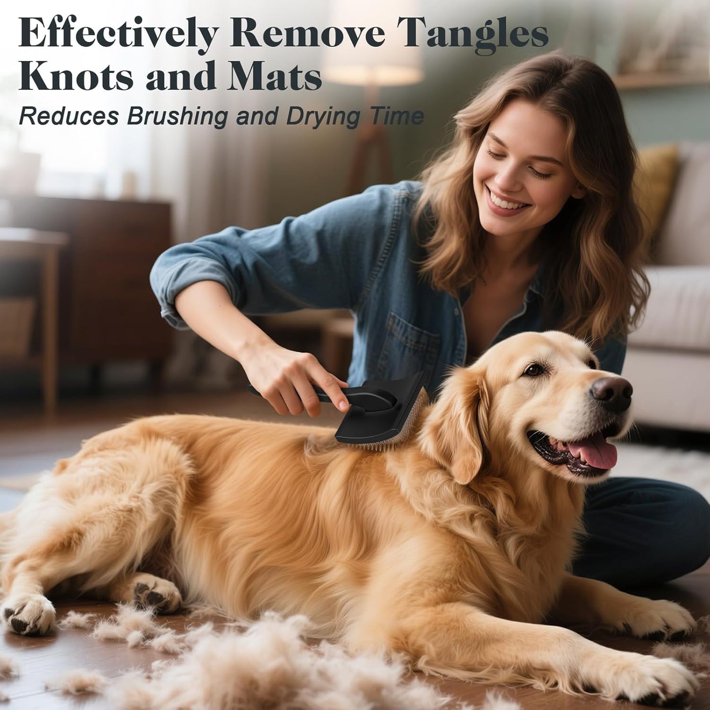 2PCS Slicker Brush for Dogs & Pet Comb,Professional Dog Grooming Brush (Goldendoodles,Poodles,Labradoodles) with Extra Long Pins to Effectively Remove Tangles, Knots and Mats (Black)