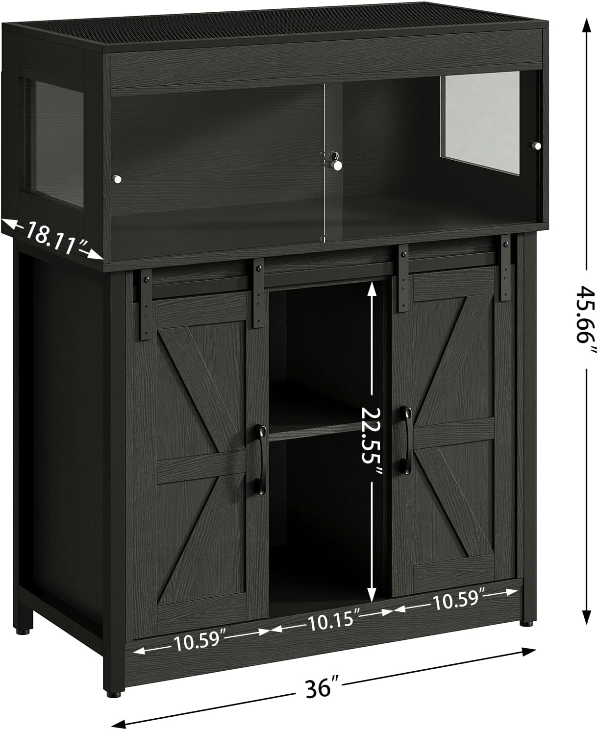 40 Gallon Reptile Terrarium with Stand, Reptile Tank with Barn Door and Storage, Vivarium with Acrylic Doors, Ventilated Mesh Top & Power Outlet, for Geckos, Lizards, Snakes Black PX06RTB