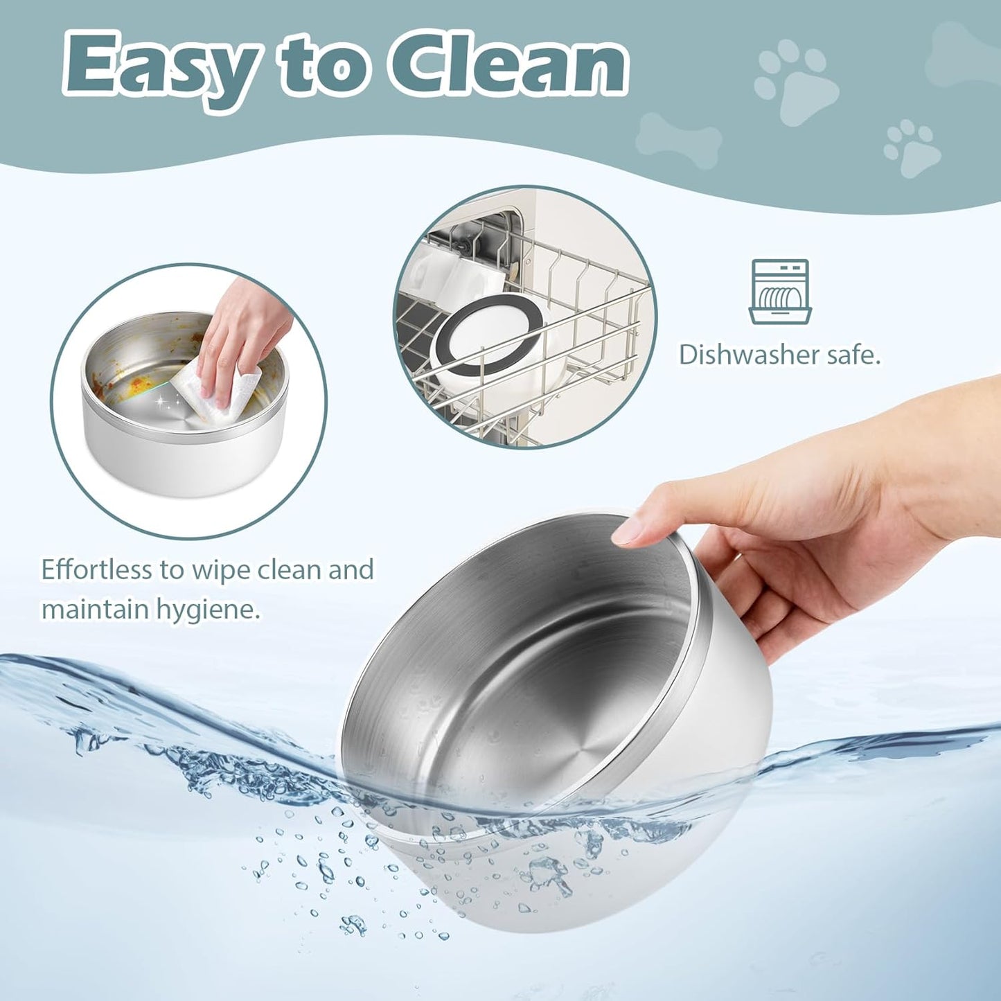 LIANLAI Dog Water Bowl, Rust-Resistant Stainless Steel Dog Bowls, Non-Slip Pet Dishes for Medium Puppys, Double-Walled Puppy Bowls (White,40 oz)