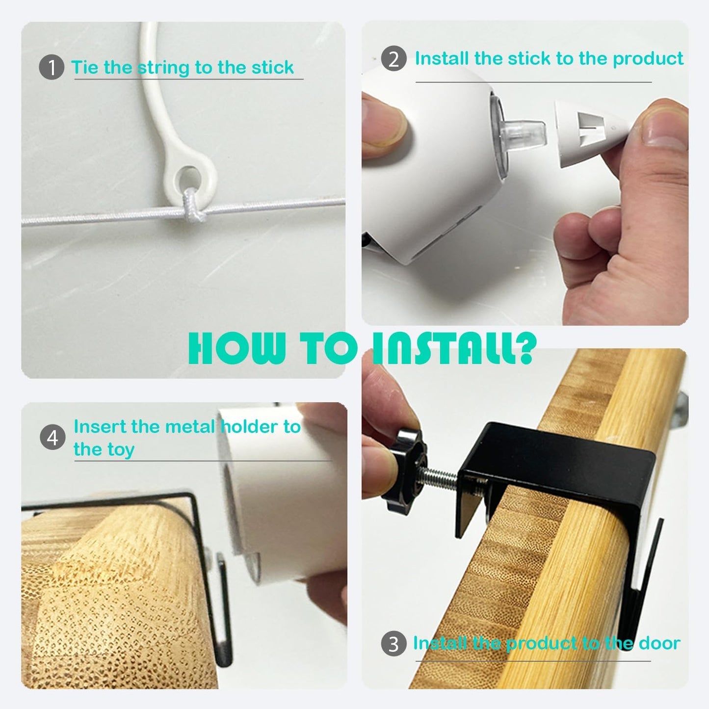 Cat Toys Hanging Door Electric and Moving Ball, Cats Toy Interactive for Indoor for Bored Feather Toys Kitten Rechargeable Door Hanging Automatic Retractable String(White)