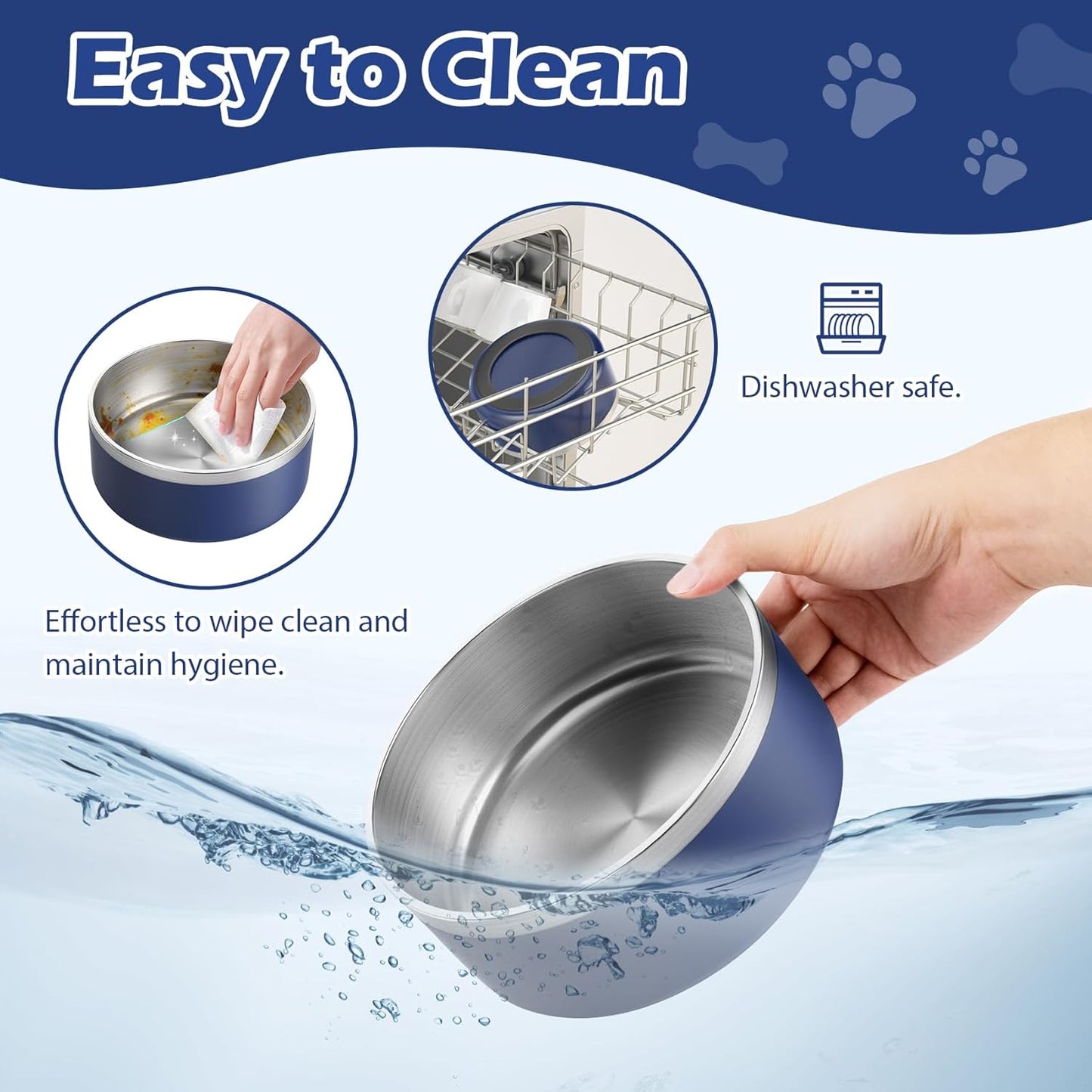 LIANLAI Dog Food Bowl, Rust-Resistant Stainless Steel Dog Bowls, Non-Slip Puppy Bowls Large Size, Spill Proof Puppy Water Dishes (Blue,64 oz)