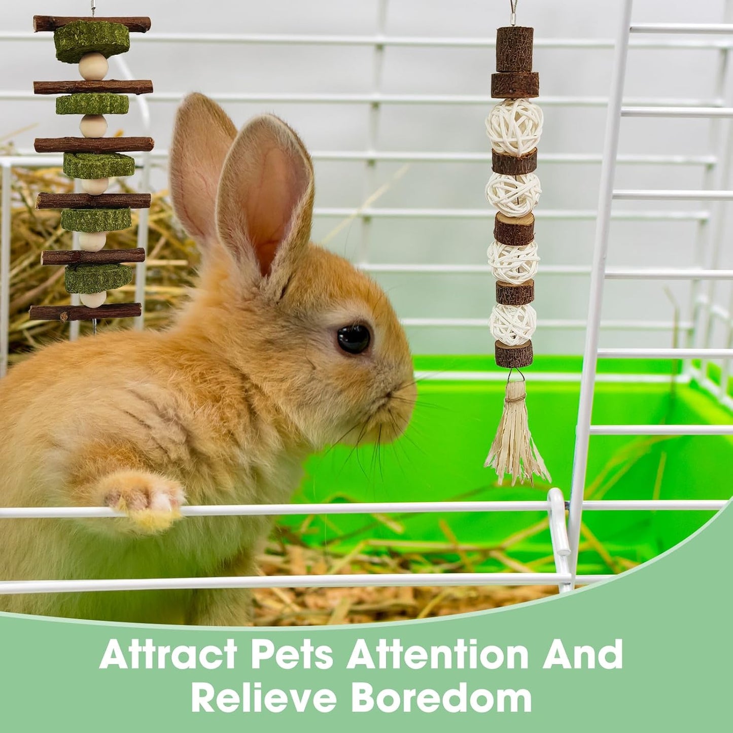 WDEFUN 3 PCS Bunny Chew Toys, Natural Hanging Rabbit Chew Toy Treats for Guinea Pigs Hamsters Gerbils Chinchilla and Other Small Pets for Teeth Grinding