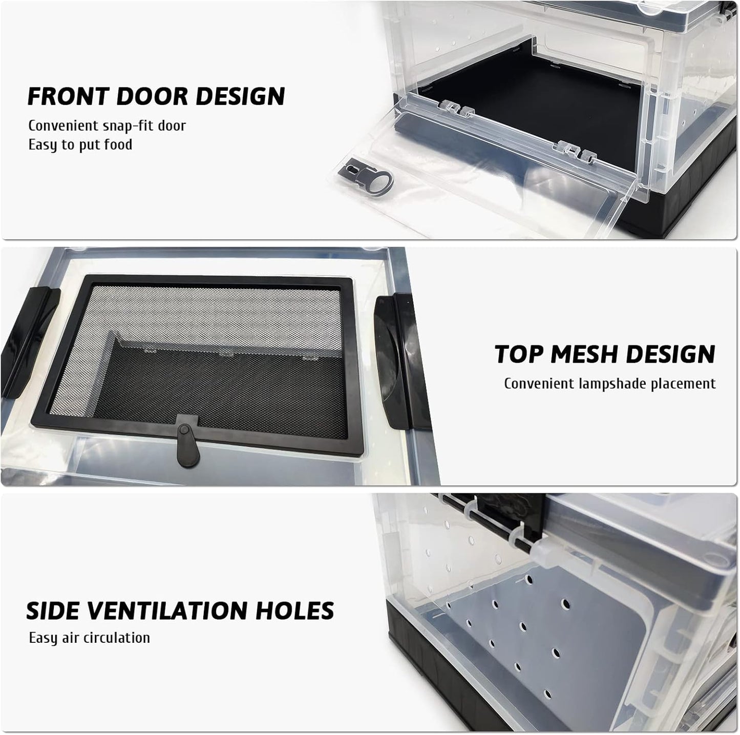 Hamiledyi Collapsible Gecko Tank Starter Kits, Reptile Travel Carrier 15.6" x 11.6" x 9.4" Small Portable Habitat Cages for Leopard Gecko, Bearded Dragon, Snake, Tortoise(White)