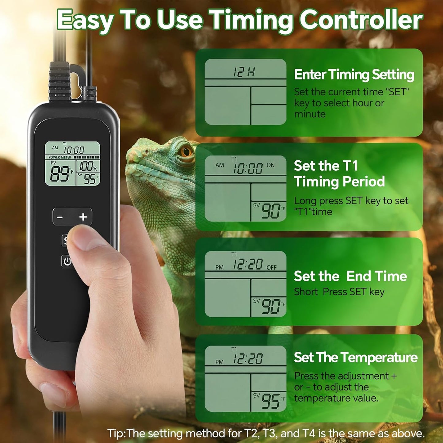 5.5 inch Reptile Heat Lamp Fixture with Thermostat and Timer,Reptile Light Fixture with Dimming Thermostat Max 100W,PID Temperature Controller for UVB Lights,Basking Heat bulbs and Terrariums