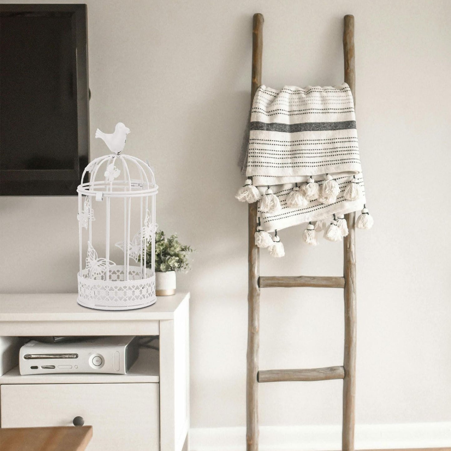 Vintage Decorative Bird Cage,Metal White Bird Cage Decor for Candelabros para Centros De Mesa & Lanterns Decorative Indoor Suitable Wedding Party, Dining Table,Fireplace Metal Lantern&Bird Cage Decor