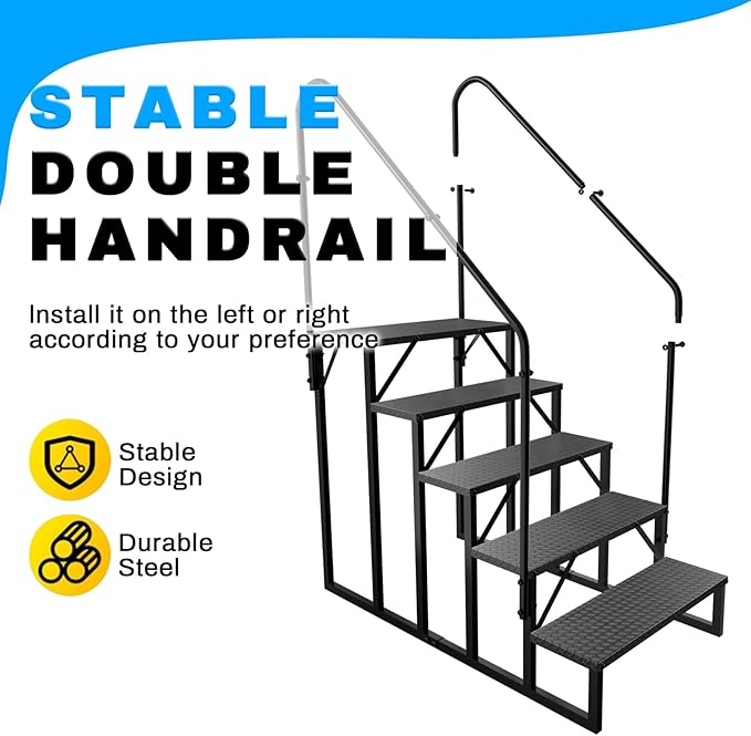 RV Stairs 5 Step Ladder, RV Steps Anti-Slip, Hot Tub Steps with Handrail, 660 lbs RV Ladder for 5th Wheel RV, Mobile Home Stairs(2 Handrails