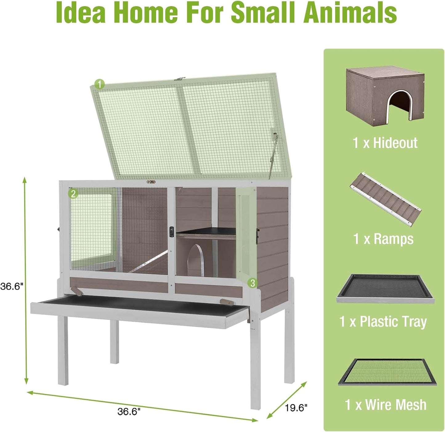 GUTINNEEN Rabbit Hutch Guinea Pig Cages Indoor with Stand Wooden Small Animals Cage Hutch Hamster Cage with Hideout,Pull Out Tray, Anti Chew Ramp(Brown)