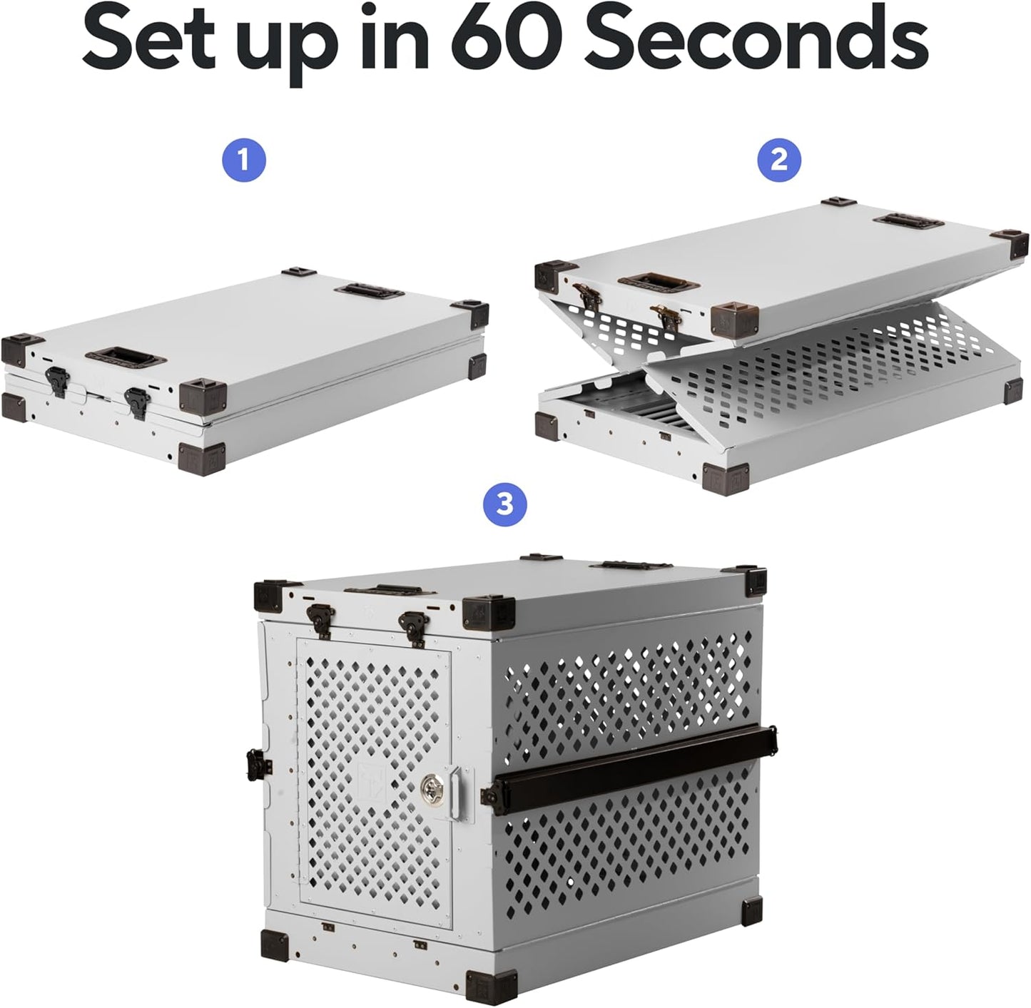 Impact Collapsible Dog Crate - Foldable Hard Crate for Extra Large Dogs - Heavy Duty Travel Kennel with Powder-Coated Aluminum - Quick Setup for Indoor & Outdoor (White, 40"+ (40.5" L x 27.5βW x 34" H