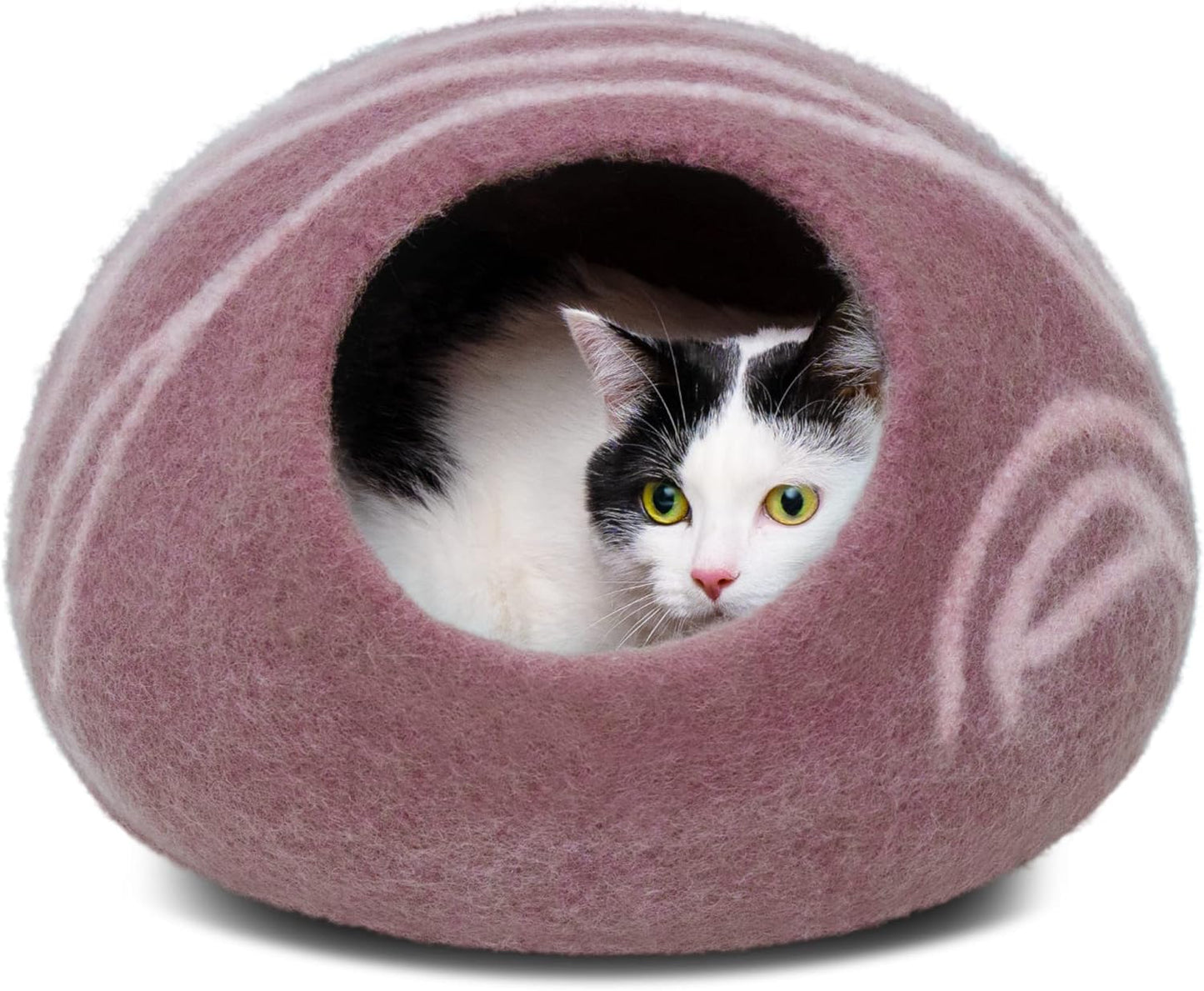 MEOWFIA Cat Cave – Premium Felt Cat Bed for Indoor Cats, Handmade 100% Merino Wool (Gold Rose, Medium)