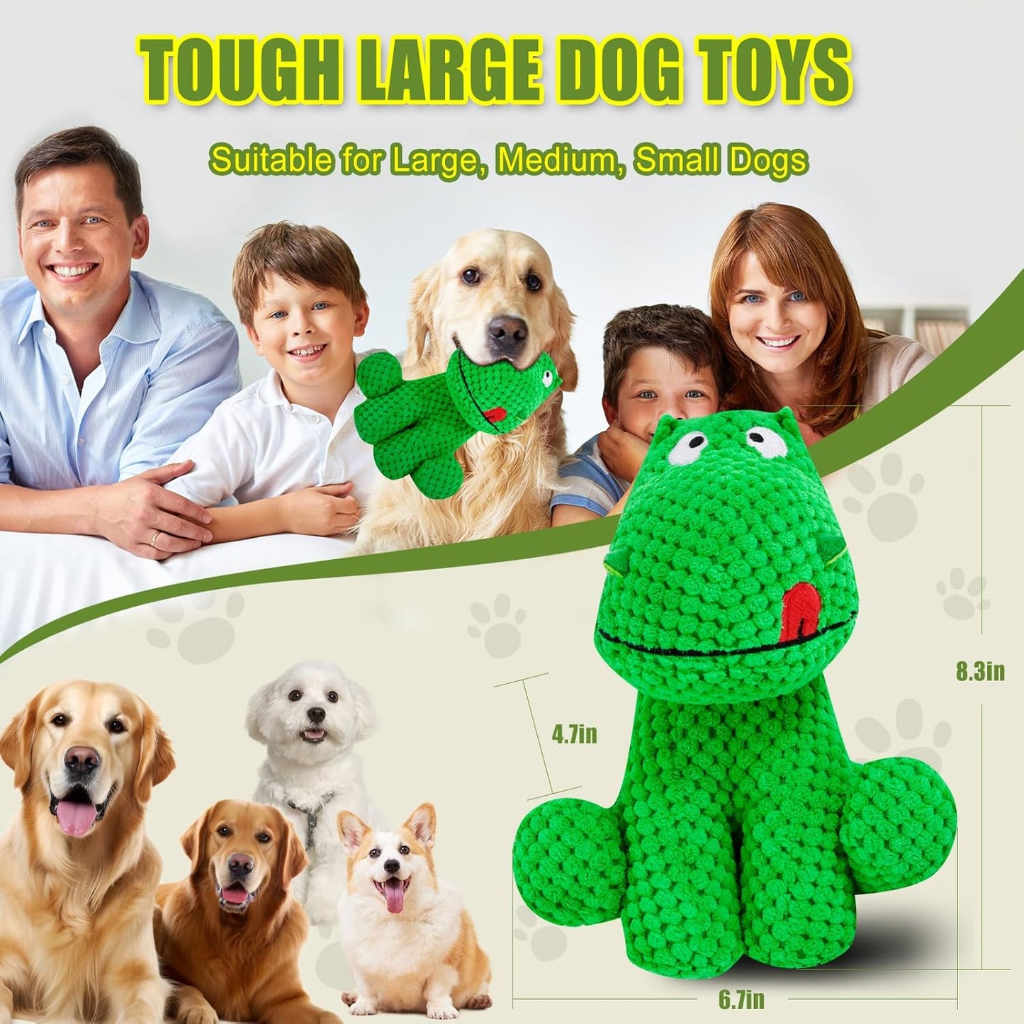 Plush Dog Toys for Large Dogs, Squeaky Dog Toys to Keep Them Busy, Tough Chew Toys for Dogs, Interactive Stuffed Dog Toy for Large Medium Small Breed, Pet Toy