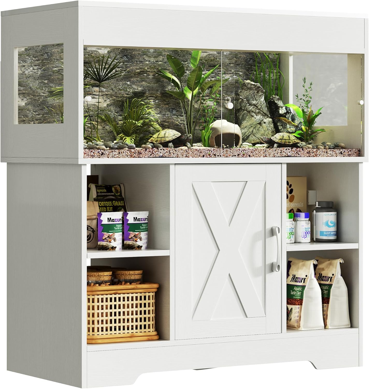 40 Gallon Reptile Terrarium Tank with Storage Cabinet, Reptile Tank with Stand, for Leopard Geckos, Corn Snakes, Juvenile Pets, Sliding Acrylic Doors, Mesh Top, Power Outlet, White PX03RTW