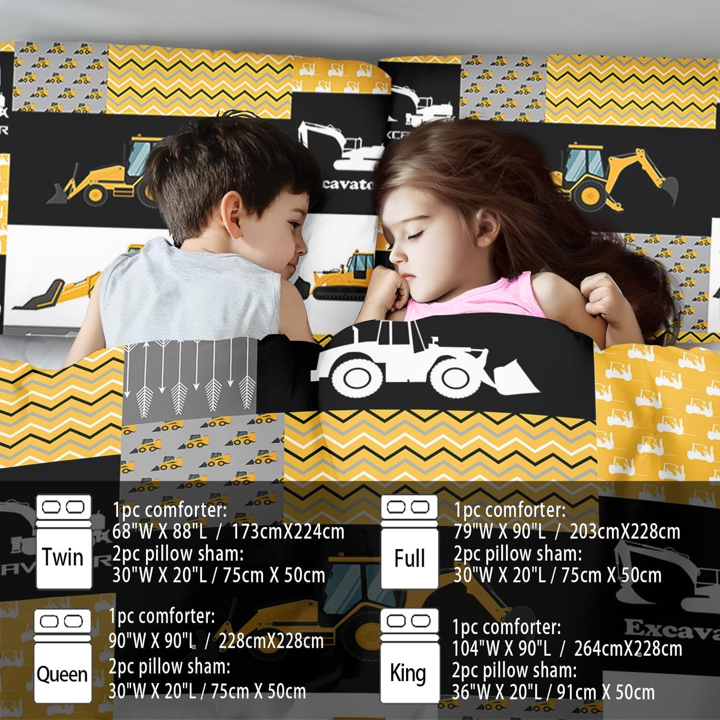 Construction Comforter Set Queen Boys,Yellow Queen Construction Bedding Set,Engineering Vehicles Comforter Yellow Bedroom Decor Kids,Truck Quilt Cartoon Truck Bedding for Teen
