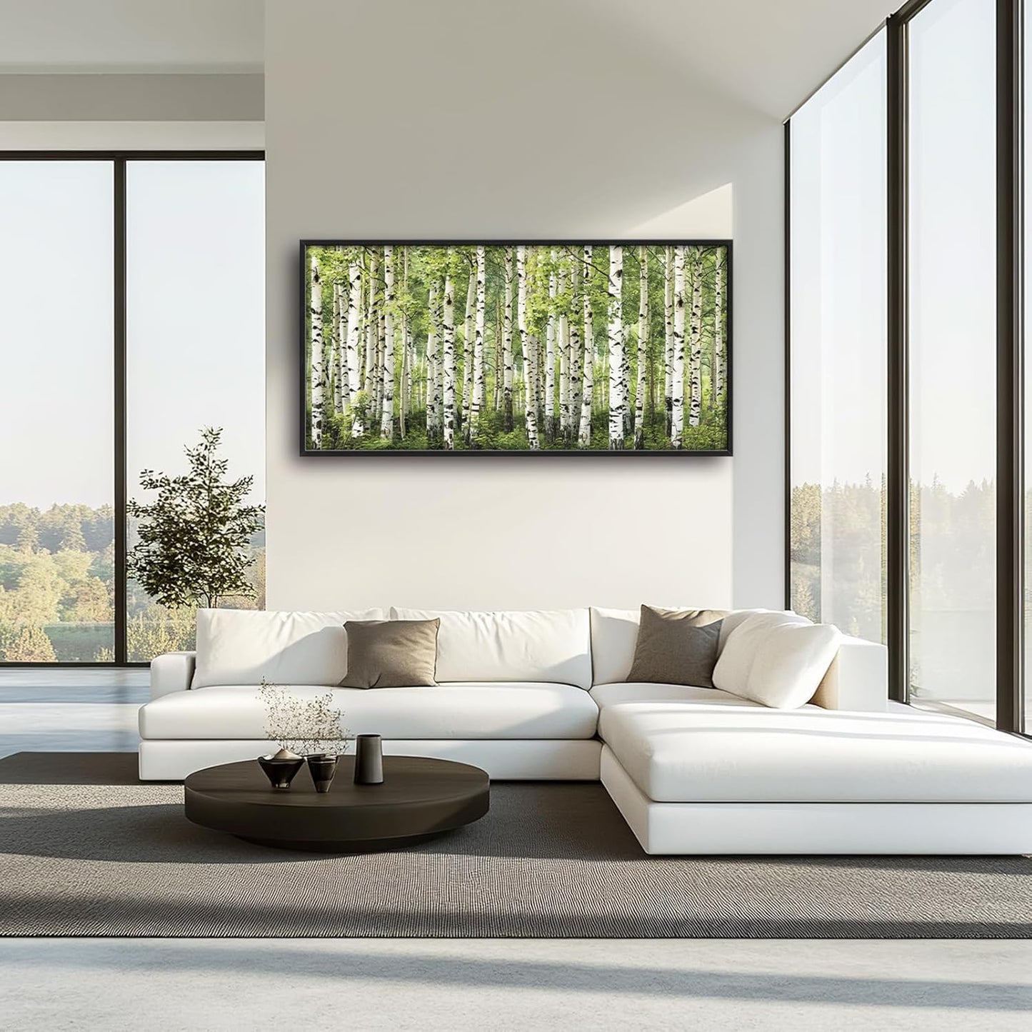 Extra Large Birch Tree Framed Wall Art for Living Room,Oversized Green Aspen Trees Forest Pictures Wall Decor,Canvas Print Painting Modern Artwork Bedroom Office Bathroom 60L" x 30W"