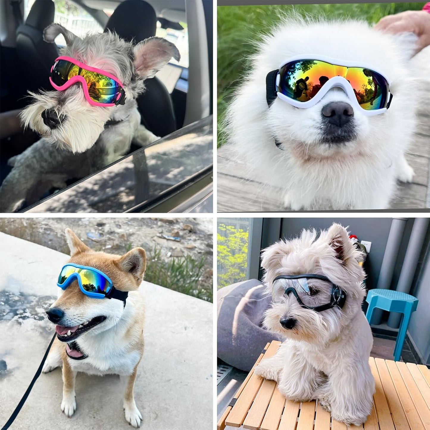 Dog Goggles Small Breed Dog Sunglasses with Adjustable for UV Protection Eyewear Doggy Doggie Puppy Glasses Anti-Fog Wind Dust Snowproof (Pink Frame Transparent Lens)