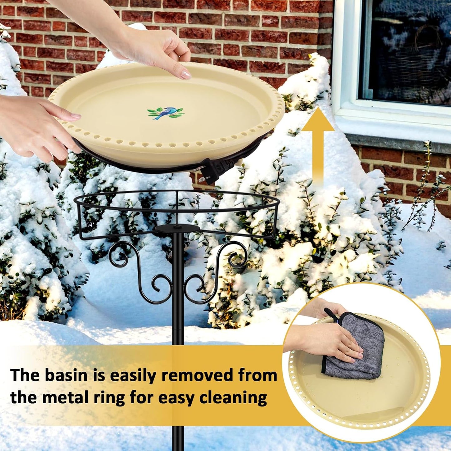 Lovppy Heated Bird Baths for Outdoors for Winter, 100W Heated Birdbath Water Heater with Thermostatically Controlled, Heated Bird Baths Bowl with Metal Stake for Outside Garden Patio Yard (Khaki)