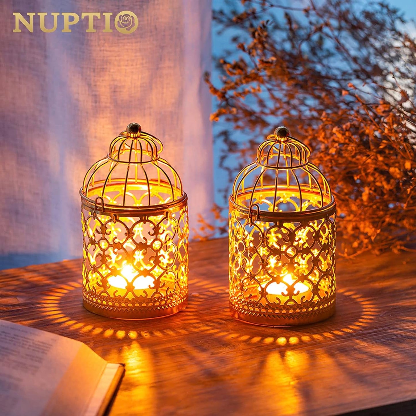 6 Pcs Small Metal Tealight Hanging Birdcage Lantern, Vintage Decorative Centerpieces of Wedding, Party, Gold