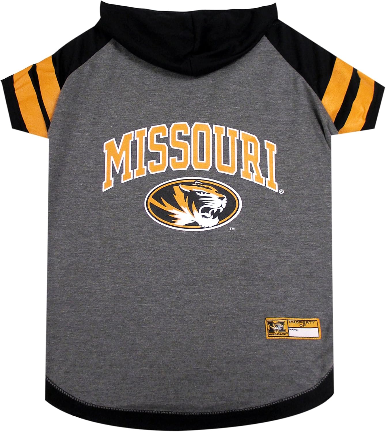 NCAA Missouri Tigers Hoodie for Dogs & Cats, X-Small Collegiate Licensed Dog Hoody Tee Shirt. Sports Hoody T-Shirt for Pets. College Sporty Dog Hoodie Shirt.