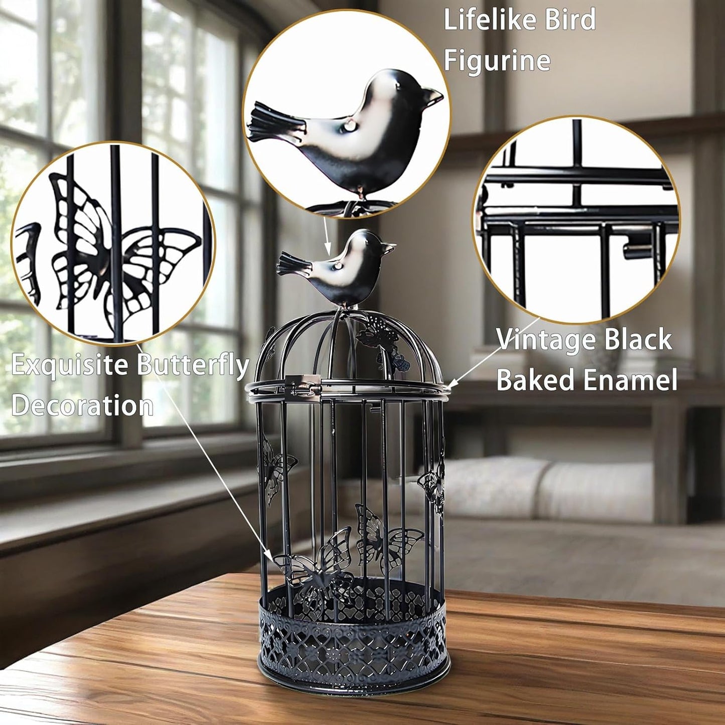 Vintage Decorative Bird Cage,Metal Black Bird Cage Decor for Candelabros para Centros De Mesa & Lanterns Decorative Indoor Suitable Wedding Party, Dining Table,Fireplace Metal Lantern&Bird Cage Decor