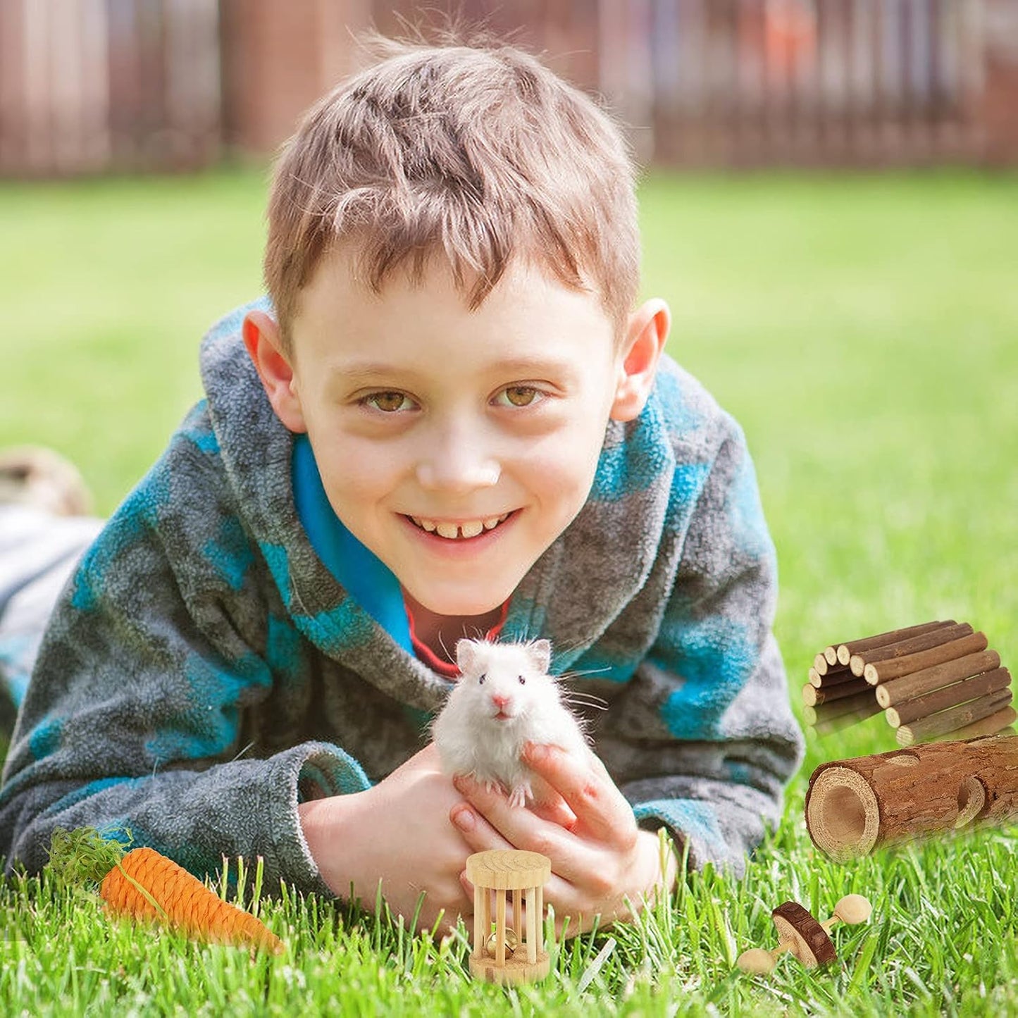 Sofier Hamster Toys Hamster Accessories for Cage Natural Guinea Pig Toys and Chews for Teeth Rat Toys Chinchilla Toys Wood Hideout Bridge Apple Wood Sticks