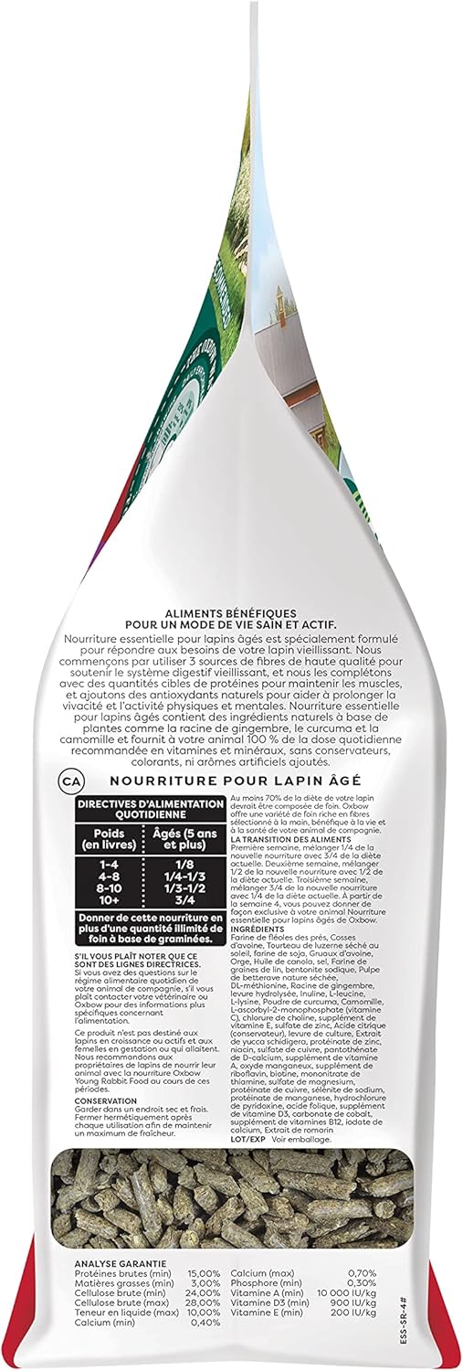 Oxbow Essentials Rabbit Food, Senior, Made with Oxbow Alfalfa for Rabbit, Vitamin & Mineral Rich Pet Pellets, Small Animal Pet Products, Bunny Food, Made in USA, High Fiber, 4 lb. Bag