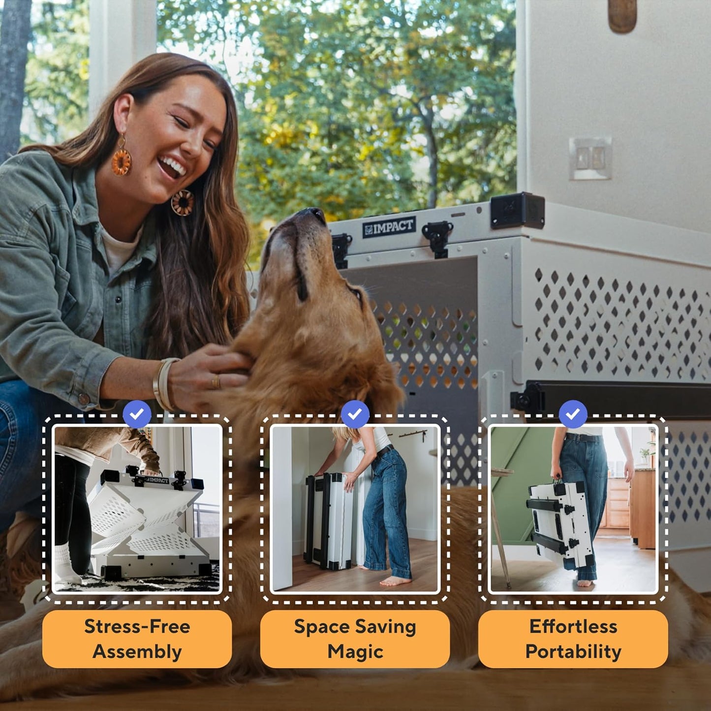 Impact Collapsible Dog Crate - Foldable Hard Crate for Extra Large Dogs - Heavy Duty Travel Kennel with Powder-Coated Aluminum - Quick Setup for Indoor & Outdoor (Gray, 40"+ (40.5" L x 27.5βW x 34" H)