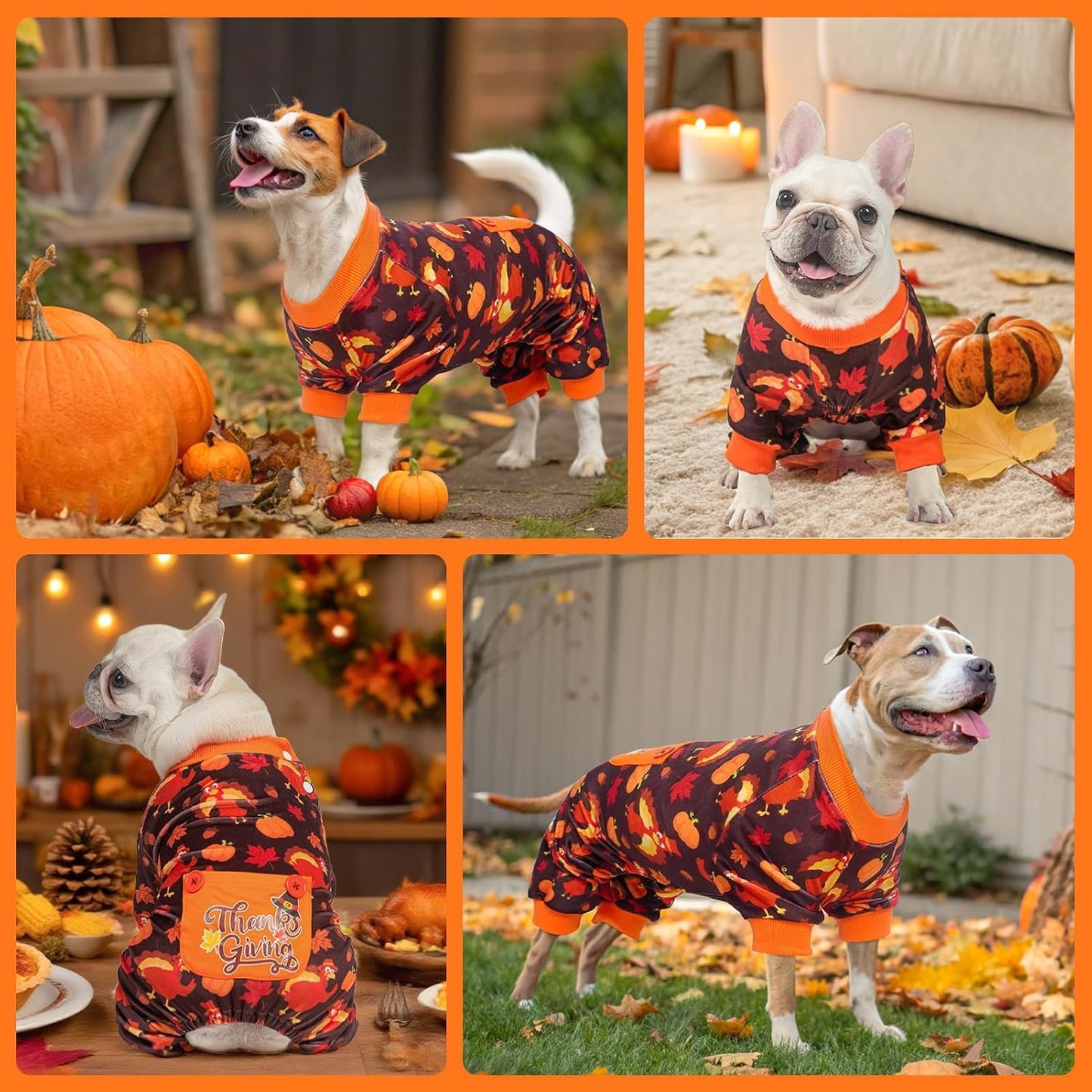 BEAUTYZOO Dog Thanksgiving Pajamas Large Sized Dog, Fleece Funny Ghost Pumpkin Costumes for Dogs, Soft Stretchable Doggy Onesie with Feet, Pet Apparel Clothes for Large Dogs Boy Girl, Orange L