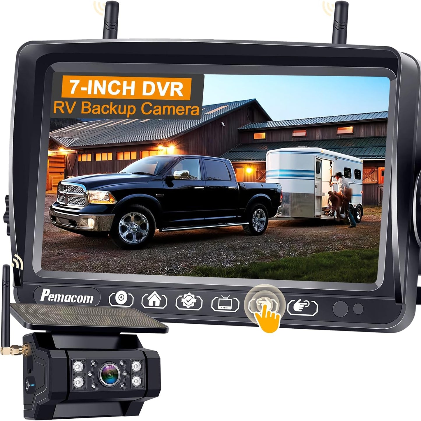RV Backup Camera with Solar Magnetic: Long Distance No Signal Delay, 7 Inch Touch Key Monitor with Recording, HD 1080P Wireless Backup Camera for Trailer, 5th Wheel, Camper