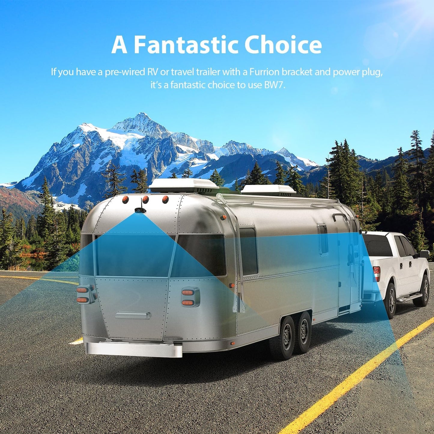 3-Camera Wireless RV Backup Camera System with 7-Inch Monitor, 1 Rear Sharkfin, 2 Side Cameras, DVR Monitor & IR Night Vision, IP69K Waterproof, Compatible with Furrion Pre-Wired RV Trailer