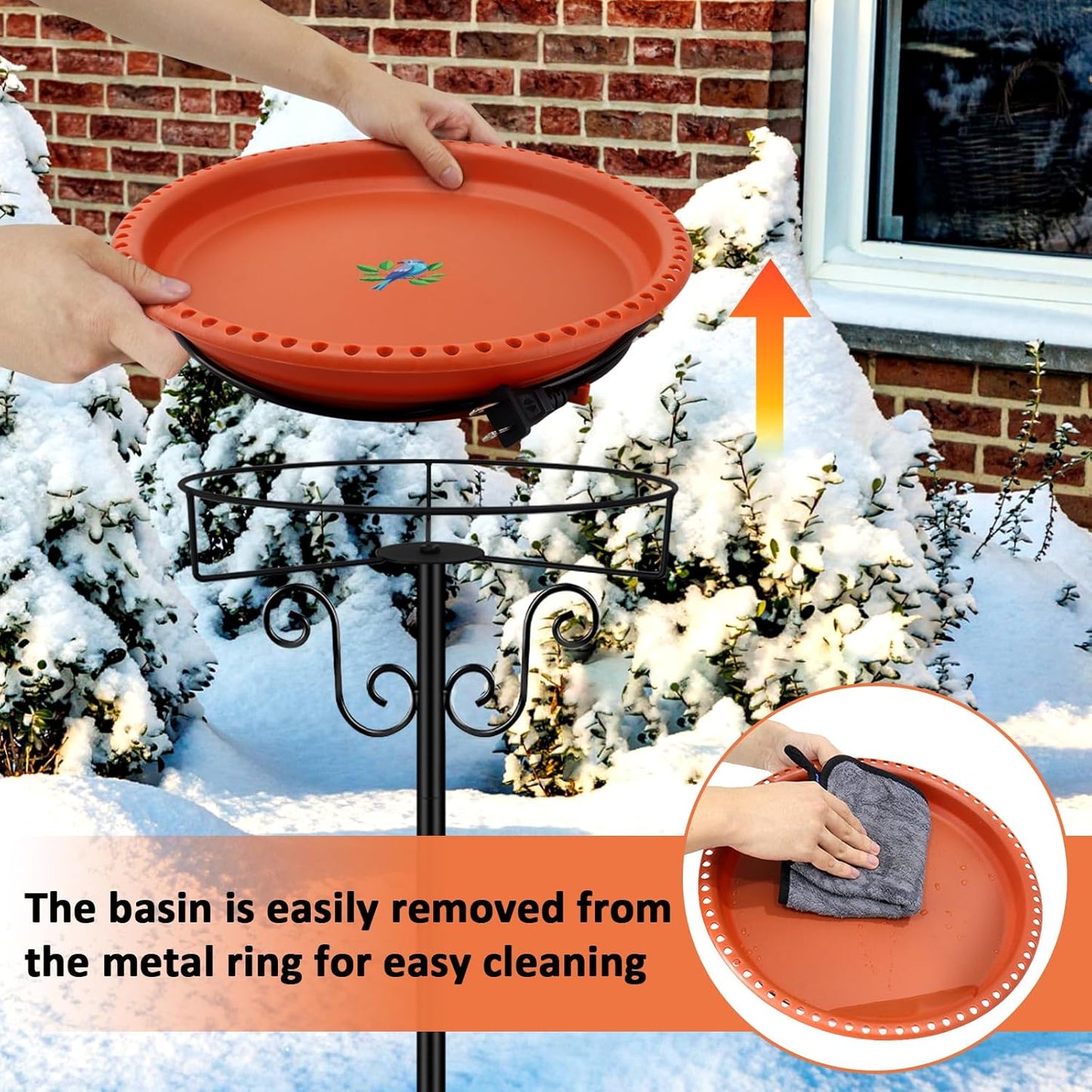 Heated Bird Baths for Outdoors for Winter, Lovppy 100W Heated Bird Bath Water Heater with Thermostatically Controlled, Heated Bird Baths Bowl with Metal Stake for Outside Garden Patio Yard (Brown)