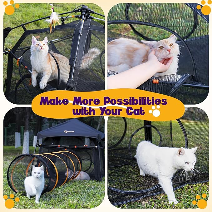 Extra Large Catio Outdoor Cat Enclosure Rywell 2-Tier Cat Tent for Patio, Balcony, Indoor & Camping, Foldable Outdoor Cat Playpen with Windows, Weatherproof Sunproof (Carry Bag Included)