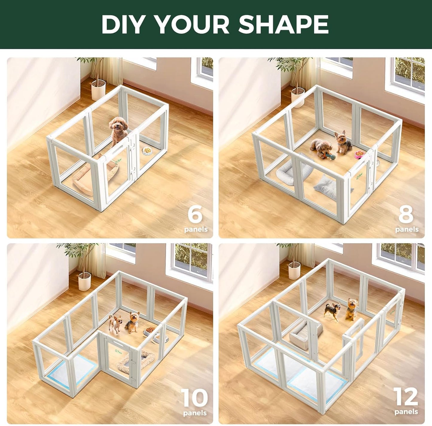 FXW AuraSpace Acrylic Indoor Unleashed Dog Playpen for Puppies and Small Dogs, 24 Inch, 12 Panels, White