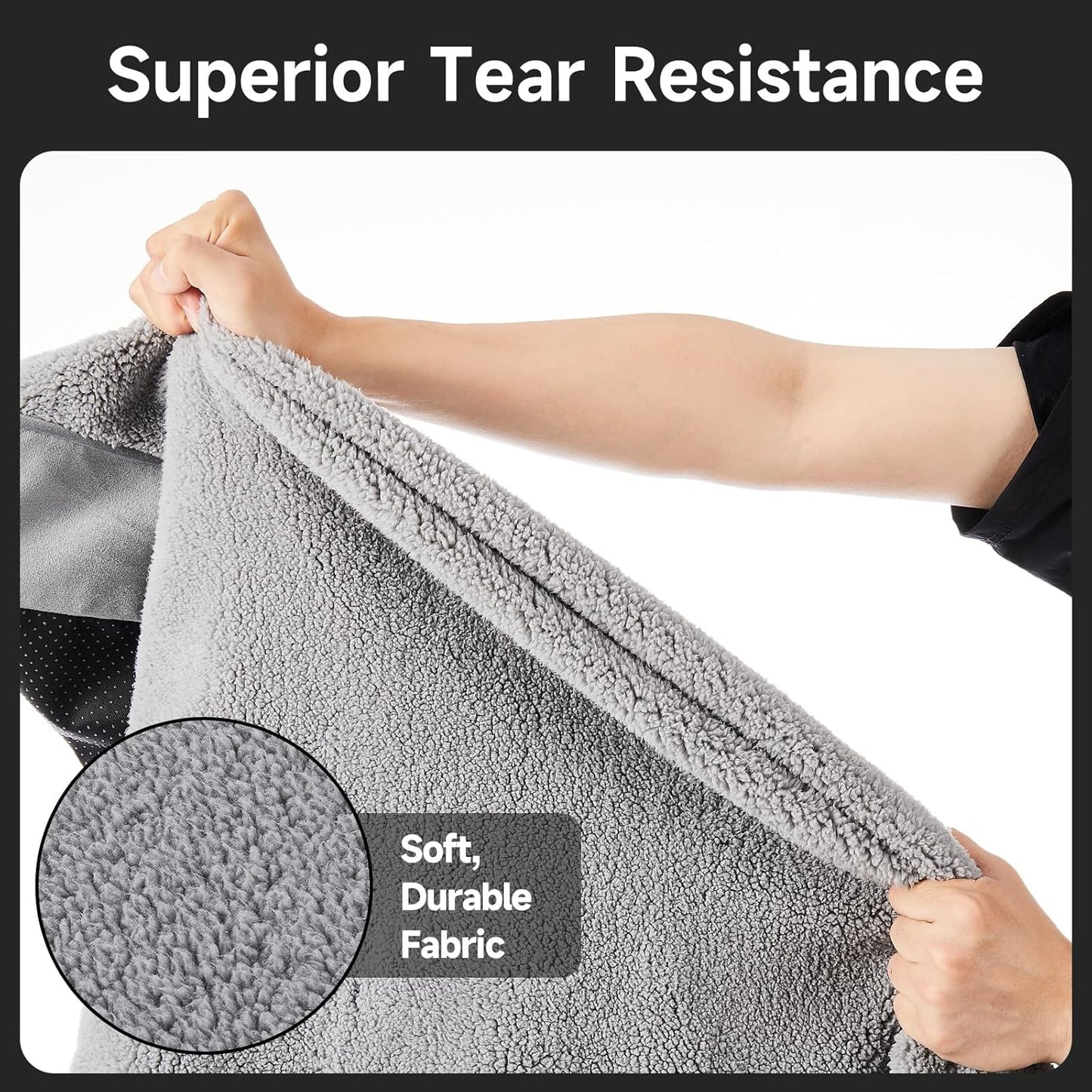 OhGeni Orthopedic Waterproof & Machine Washable Dog Bed for Large Pets, Suitable for Crates, 25D Egg Crate Foam, Non-Slip Bottom & Removable Cover, Sherpa Fabric, 41 Inches(Gray)