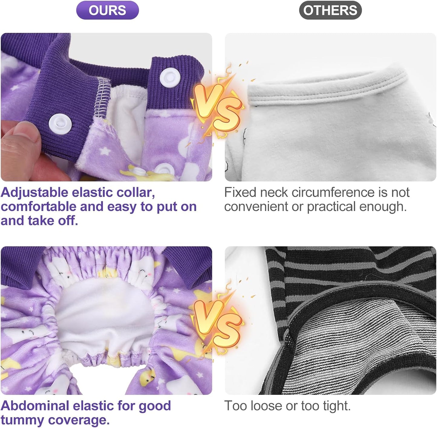 BEAUTYZOO Dog Pajamas Large Sized Dog, Summer Doggie Pajamas for Boy Girl, Soft Strechy Cotton Puppy Pjs Jammies Onesies for Men Women, Pet Jumpsuit Body Suit Cat Apparel Clothes, Purple L